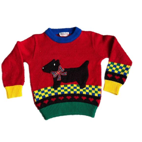 Red and black vintage 90s  Scottie dog sweater with bow - Picture 3 of 4